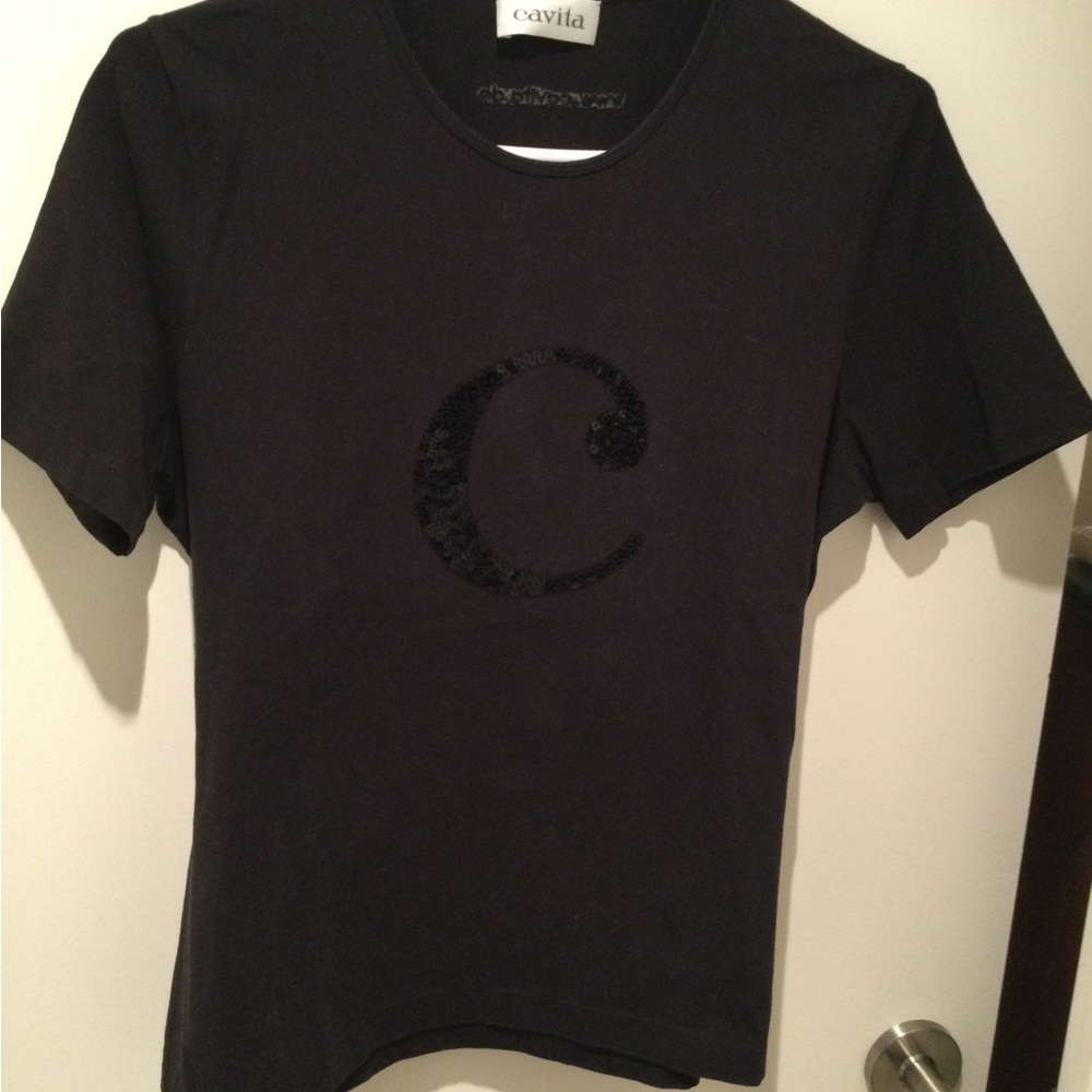 Avita Black Short Sleeve Tee with C sequins Design